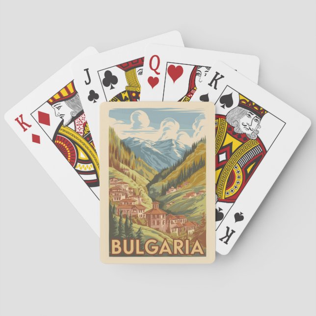 Baraja De Cartas Bulgaria Ilustracion pintoresco Viaje arte cosecha (Reverso)