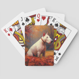 Baraja De Cartas Bull Terrier en otoño inspira caída de hojas