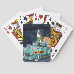 Baraja De Cartas Bull Terrier Halloween Camión Noche Espeluznante