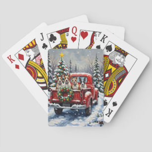 Baraja De Cartas Bull Terrier Navidad Camión Rojo Fiesta