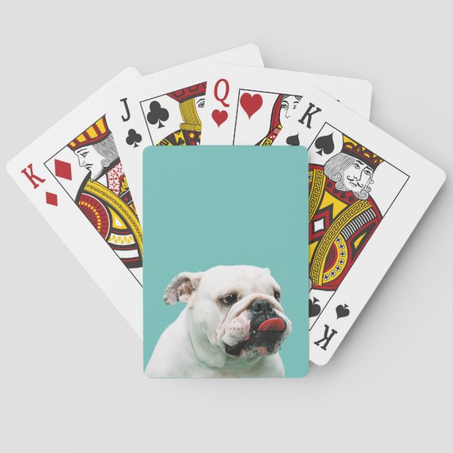Baraja De Cartas Bulldog blanco de perro lindo (Reverso)