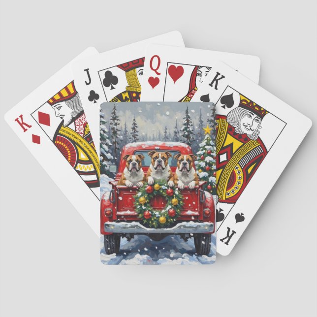 Baraja De Cartas Bulldog Christmas Red Truck Holiday (Reverso)