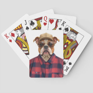 Baraja De Cartas Bulldog con sombrero y camisa de franela