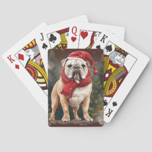 Baraja De Cartas Bulldog en Navidad con Nieve