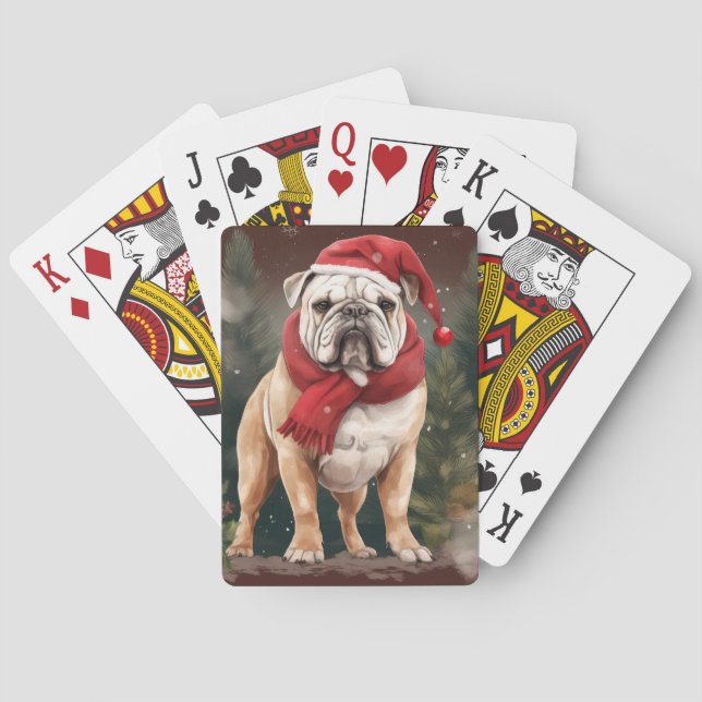 Baraja De Cartas Bulldog en Navidades de nieve (Reverso)