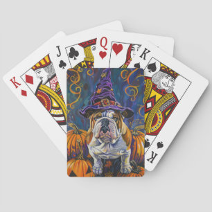 Baraja De Cartas Bulldog espeluznante bruja de Halloween y calabaza