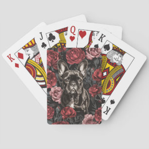 Baraja De Cartas Bulldog francés con flores