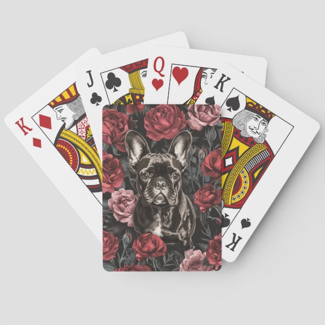 Baraja De Cartas Bulldog francés con flores (Reverso)