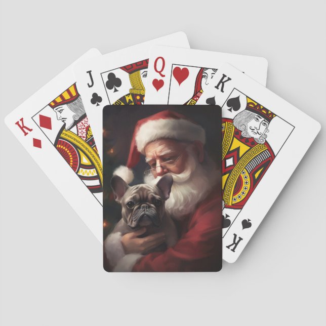 Baraja De Cartas Bulldog francés con Navidades festivos de Santa Cl (Reverso)