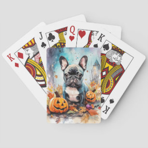 Baraja De Cartas Bulldog francés de Halloween con calabazas temeros