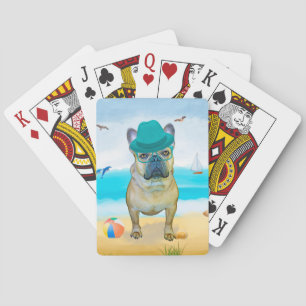 Baraja De Cartas Bulldog francés en la playa