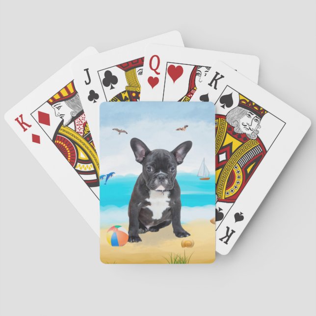 Baraja De Cartas Bulldog francés en la playa (Reverso)