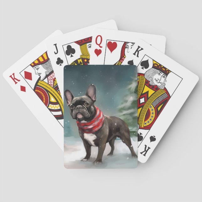 Baraja De Cartas Bulldog francés en Navidades de nieve (Reverso)