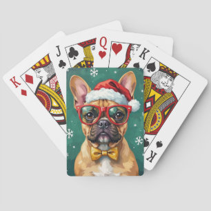 Baraja De Cartas Bulldog Francés Hipster Santa Gafas Moderno 