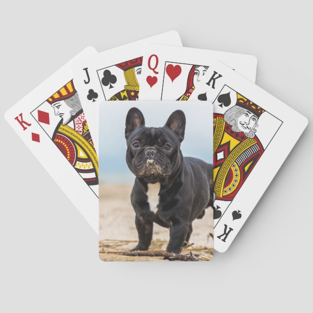 Baraja De Cartas Bulldog francés jugando en la arena (Reverso)