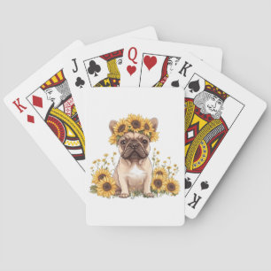 Baraja De Cartas Bulldog francés rodeado de girasoles