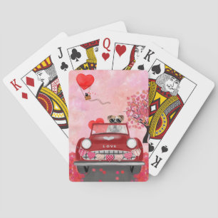 Baraja De Cartas Bulldog Inglés conduciendo un coche con corazones 