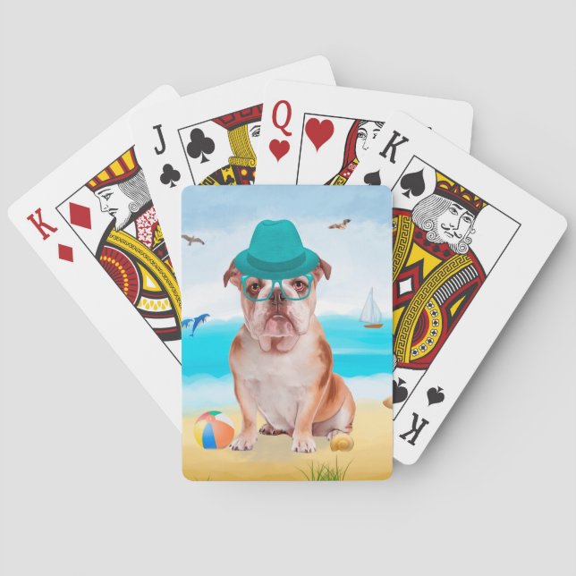 Baraja De Cartas Bulldog inglés en la playa (Reverso)