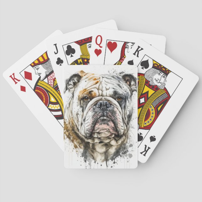 Baraja De Cartas Bulldog inglés retrato animal pintura silvestre (Reverso)
