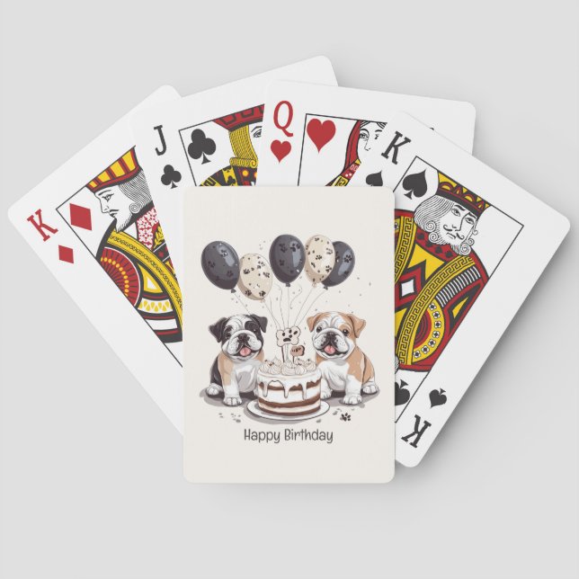 Baraja De Cartas Bulldoges ingleses de cumpleaños feliz (Reverso)
