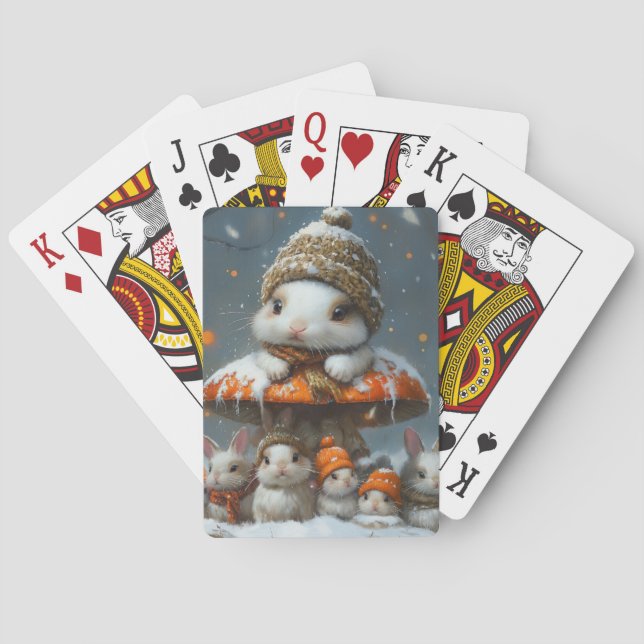 Baraja De Cartas Bunnies en tarjetas de juerga de invierno con niev (Reverso)