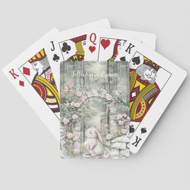 Baraja De Cartas Bunny de jardín floral rosado encantado (Reverso)
