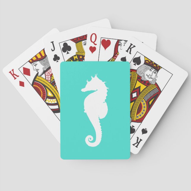 Baraja De Cartas Caballito de mar turquesa y blanco (Reverso)