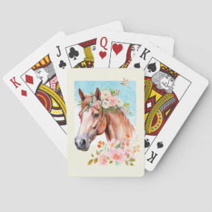 Baraja De Cartas Caballo acuarela y arte florido