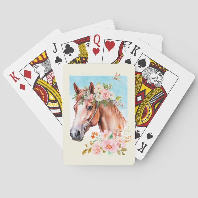 Baraja De Cartas Caballo acuarela y arte florido (Reverso)