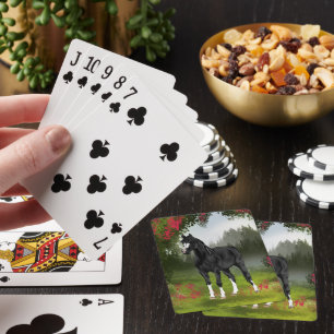 Baraja De Cartas Caballo Árabe Negro en Prado de Primavera
