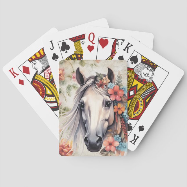 Baraja De Cartas Caballo blanco en flores. (Reverso)