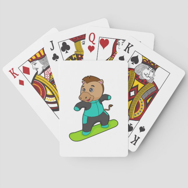 Baraja De Cartas Caballo como snowboarder con snowboard (Reverso)