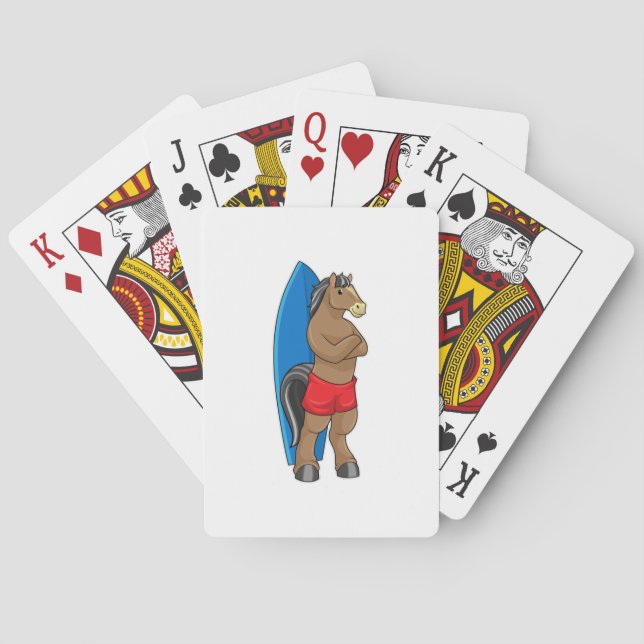 Baraja De Cartas Caballo como surfista con tabla de surf (Reverso)