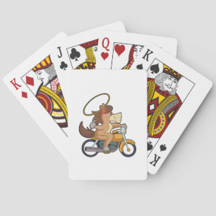 Baraja De Cartas Caballo como Vaquero con Lasso y Motocicleta