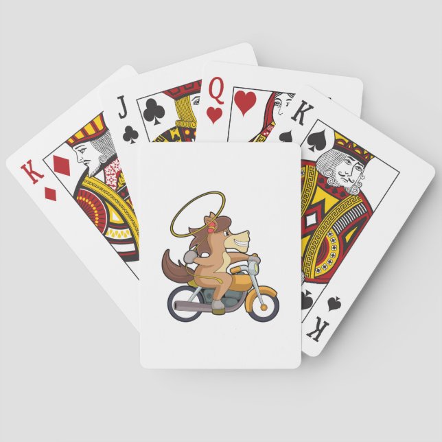 Baraja De Cartas Caballo como Vaquero con Lasso y Motocicleta (Reverso)
