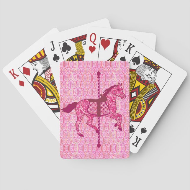 Baraja De Cartas Caballo de carrusel - rosa de la fucsia (Reverso)