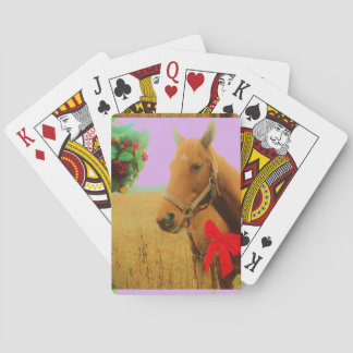 Baraja De Cartas Caballo de Navidad con cielo rosa retro