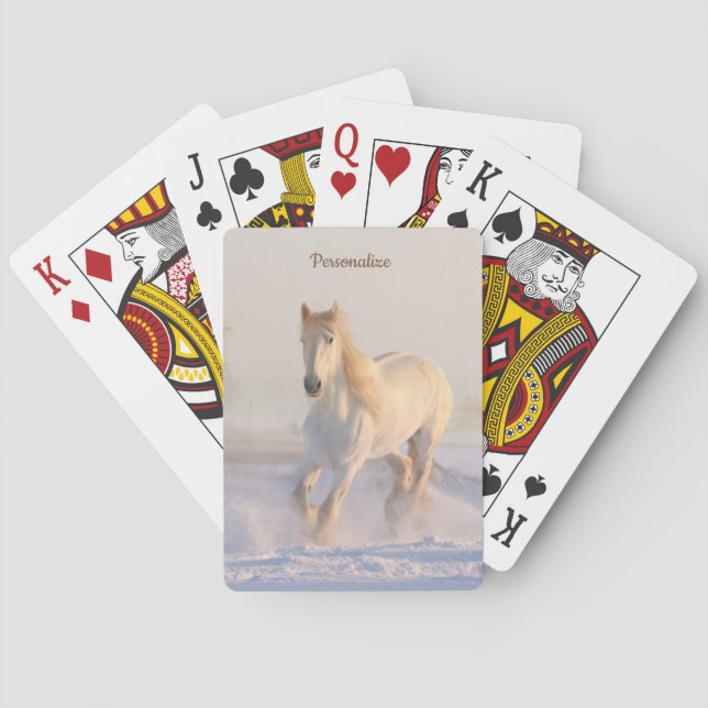Baraja De Cartas Caballo de Stallion blanco en nieve personalizada (Reverso)