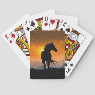 Baraja De Cartas Caballo Hermoso Fluyendo Melena y Cola Atardecer