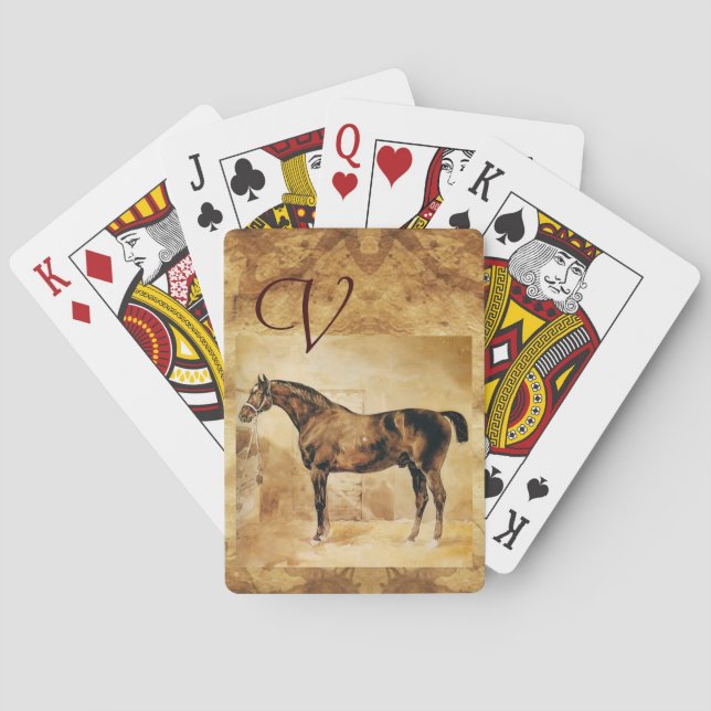 Baraja De Cartas CABALLO INGLÉS EN Monograma de pergamino ESTABLE (Reverso)