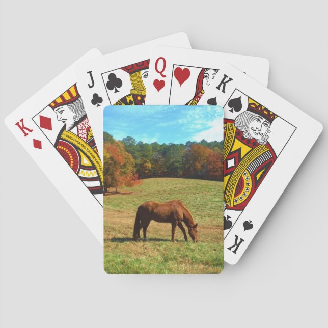 Baraja De Cartas Caballo marrón rojo, cielo azul Verde azulado (Reverso)