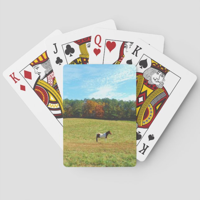 Baraja De Cartas Caballo marrón y blanco, árboles de otoño, cielo a (Reverso)