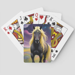 Baraja De Cartas Caballo negro majestuoso con melena dorada fluida