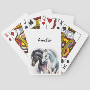 Baraja De Cartas Caballos blancos y negros en acuarela