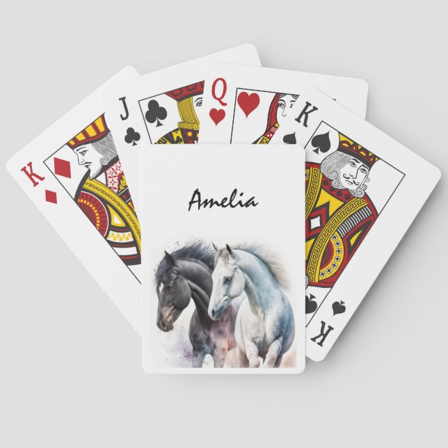 Baraja De Cartas Caballos blancos y negros en acuarela (Reverso)