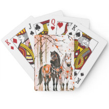 Caballos en un bosque rojo