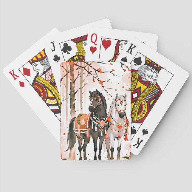 Baraja De Cartas Caballos en un bosque rojo (Reverso)