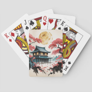 Baraja De Cartas Cabaña iluminada por la luna Arte del bosque japon