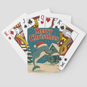 Baraja De Cartas Cabaña Verde Delfín Animal Navidad