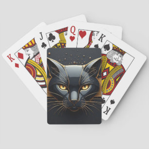 Baraja De Cartas Cabeza de Gato Negro con Diseño de Goteo de Oro 🐈